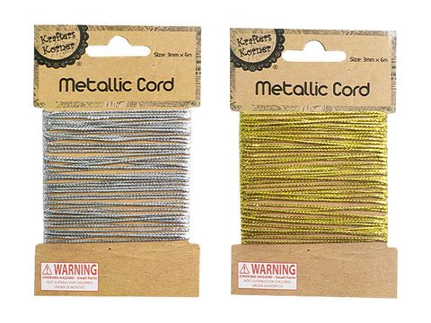 Metallic Craft Cord 3mm x 6m Gold & 6m Silver Pk